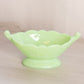 Vintage Small Oval Green Jadeite Uranium Glass Floral Footed Bowl