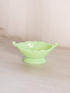 Vintage Small Oval Green Jadeite Uranium Glass Floral Footed Bowl