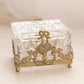 Vintage Small Rectangular Clear Glass and Gold Tone Metal Lidded Dish
