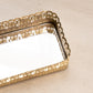 Vintage Small Rectangular Gold Tone Mirror Tray with Fancy Designs