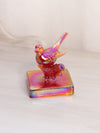 Vintage Small Red Amberina Iridescent Glass Bird on Branch Figurine