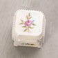 Vintage Small Square Iridescent White Milk Glass Floral Lidded Box