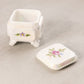 Vintage Small Square Iridescent White Milk Glass Floral Lidded Box