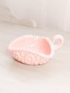 Vintage Small Triangular Pink Milk Glass Nappy with Sawtooth Edge