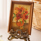 Vintage Small Vertical Floral Painting in Orange Vase