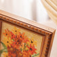 Vintage Small Vertical Floral Painting in Orange Vase