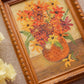 Vintage Small Vertical Floral Painting in Orange Vase
