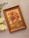 Vintage Small Vertical Floral Painting in Orange Vase
