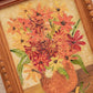 Vintage Small Vertical Floral Painting in Orange Vase