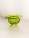Vintage Small Westmoreland Green Glass 3-Toed Bowl with Ruffle Edge