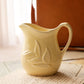 Vintage Small Yellow Pottery Pitcher with Leaf Details
