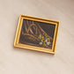 Vintage Small Rectangular Flower and Basket Painting with Gold Frame