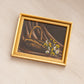 Vintage Small Rectangular Flower and Basket Painting with Gold Frame