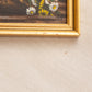 Vintage Small Rectangular Flower and Basket Painting with Gold Frame