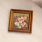 Vintage Small Square Purple Blue Floral Painting with Brown Frame