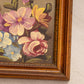 Vintage Small Square Purple Blue Floral Painting with Brown Frame