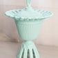 Vintage Tall Aqua Milk Glass Lattice Edge Lidded Dish with Oval Finial