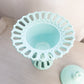 Vintage Tall Aqua Milk Glass Lattice Edge Lidded Dish with Oval Finial