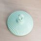Vintage Tall Aqua Milk Glass Lattice Edge Lidded Dish with Oval Finial