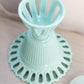 Vintage Tall Aqua Milk Glass Lattice Edge Lidded Dish with Oval Finial