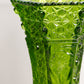 Vintage Tall Green Glass Daisy & Button Vase with Floral Designs