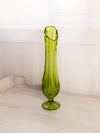 Vintage Tall Green Glass Footed Swung Vase