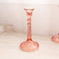 Vintage Tall Pink Glass Candlestick with Fancy Etched Designs