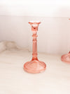 Vintage Tall Pink Glass Candlestick with Fancy Etched Designs