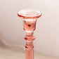 Vintage Tall Pink Glass Candlestick with Fancy Etched Designs