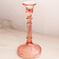 Vintage Tall Pink Glass Candlestick with Fancy Etched Designs