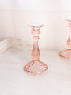 Vintage Tall Pink Glass Candlestick with Swirl Designs