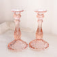 Vintage Tall Pink Glass Candlestick with Swirl Designs