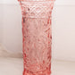 Vintage Tall Pink Round Glass Vase with Etched Floral Details