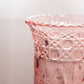 Vintage Tall Pink Round Glass Vase with Etched Floral Details