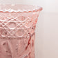 Vintage Tall Pink Round Glass Vase with Etched Floral Details