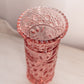Vintage Tall Pink Round Glass Vase with Etched Floral Details