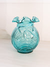 Vintage Teal Green Fenton Caprice Glass Vase with Bow Details