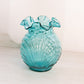 Vintage Teal Green Fenton Caprice Glass Vase with Bow Details