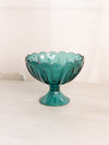 Vintage Teal Green Glass Compote with Scalloped Edge