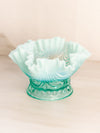 Vintage Teal Green Opalescent Glass Drape Bowl with Ruffle Edge