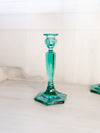 Vintage Teal Green Tall Candlestick with Hexagonal Base