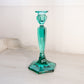 Vintage Teal Green Tall Candlestick with Hexagonal Base