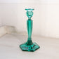 Vintage Teal Green Tall Candlestick with Hexagonal Base