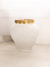 Vintage Tiffin Large Clear Satin Glass Poppy Vase with Gold Tone Rim