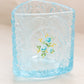 Vintage Triangular Light Blue Glass Vase with Floral Designs