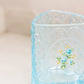 Vintage Triangular Light Blue Glass Vase with Floral Designs