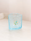 Vintage Triangular Light Blue Glass Vase with Floral Designs