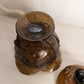 Vintage Viking Brown Footed Glass Leaf Lidded Dish