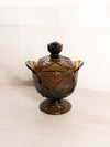 Vintage Viking Brown Footed Glass Leaf Lidded Dish