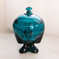 Vintage Viking Glass Old Bluenique Teal Blue 3 Foil Lidded Dish